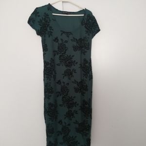 Green Floral Bodycon Dress- Large